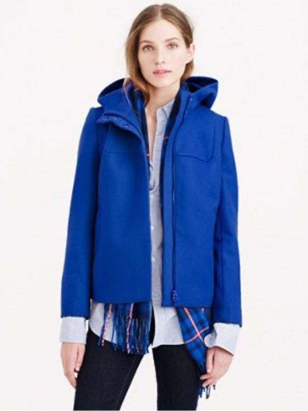 J.Crew Italian Melton Wool Coat 2P Cobalt Blue Hooded Luxe Minimalist